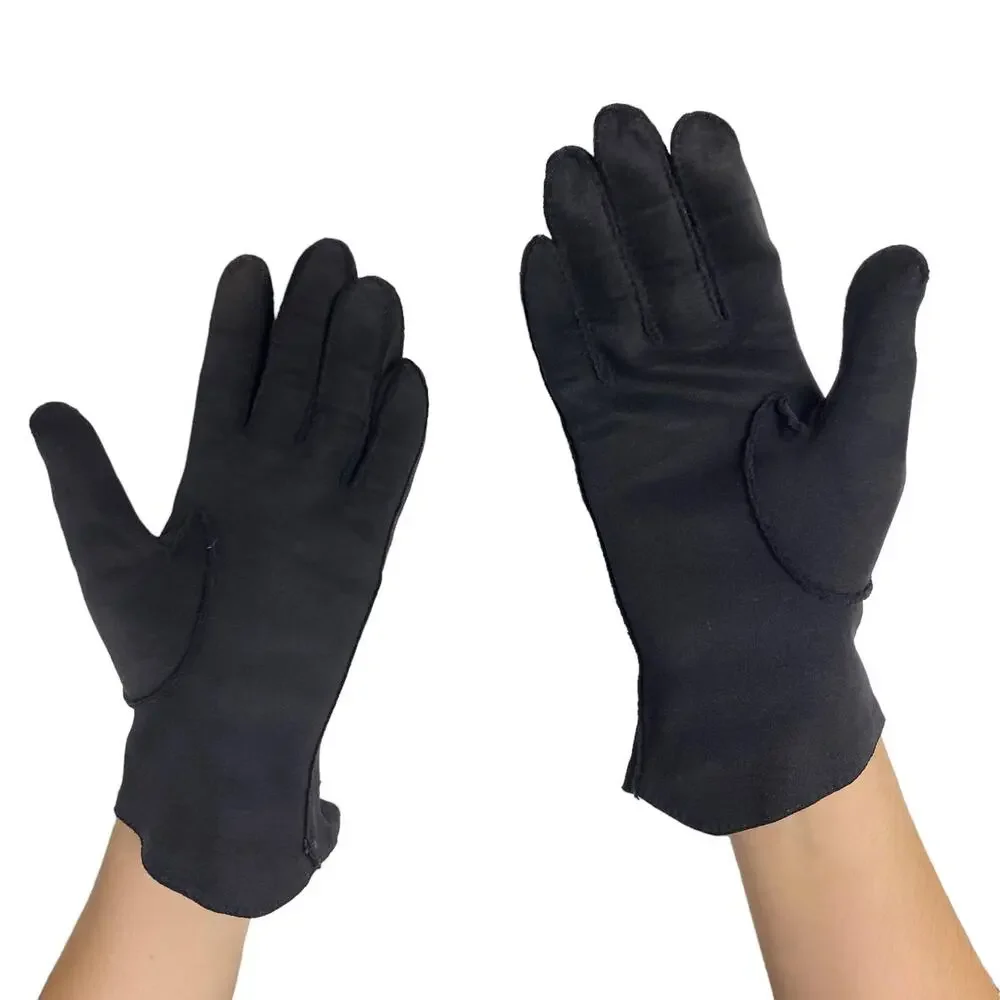 Vintage Womens Black Fabric Floral Embroidered Gloves